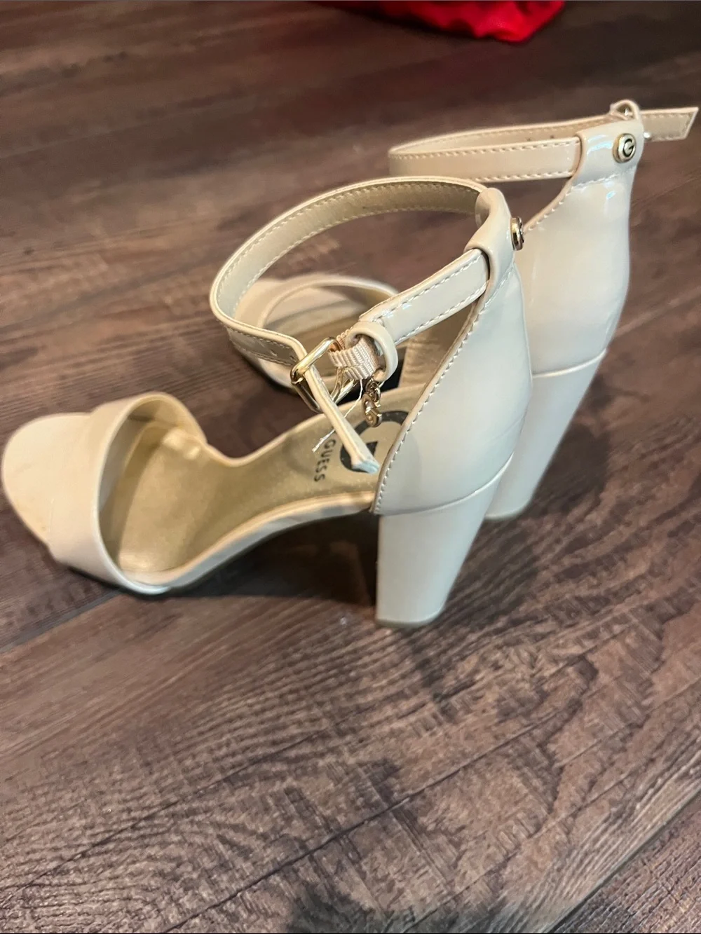 G by Guess Cream Patent Ankle-Strap Block Sandals - Picture 4 of 5